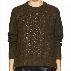 Rag & Bone Army Green Jemima Embellished Cable Knit Sweater